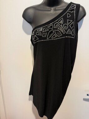 Venus Rhinestone One‑Shoulder Top • Size L • Excellent Condition